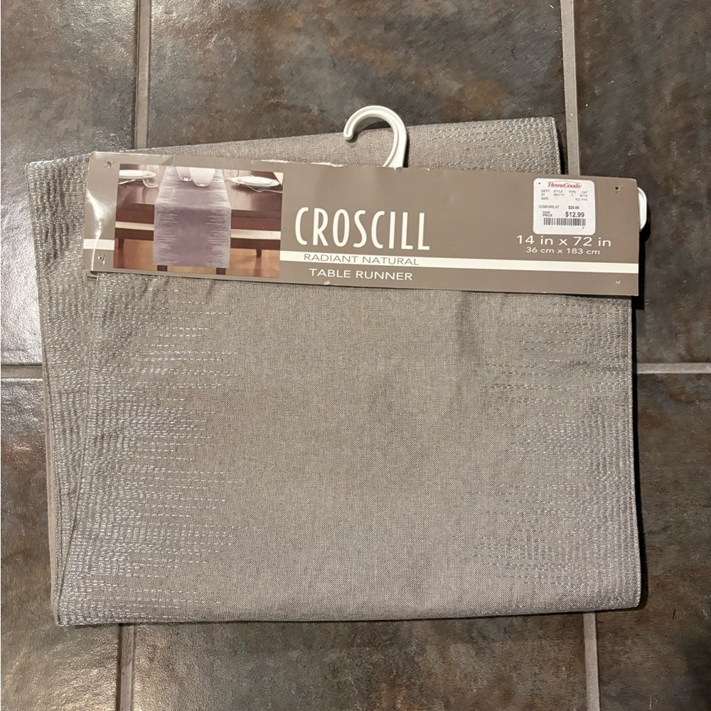 Croscill Embroidered Metallic Gray Table Runner